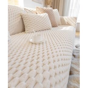 vctops Honeycomb Pattern Fluffy Faux Fur Sofa Couch Cover Super Soft Fuzzy Shaggy Sectional Couch Cover Non Slip Plush Warm Sofa Slipcover Furniture Protector (Cream,43"x63")