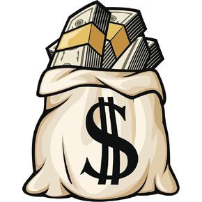 Simple Cold Hard Cash in Money Sack Cartoon Vinyl Decal Sticker (4" Tall)