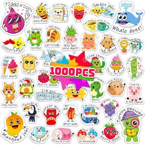 stkjoviale 1000 جهاز كمبيوتر شخصى ملصقات مكافأة Punny للأطفال، ملصقات المعلم للطلاب الابتدائية لطيف تحفيزية ملصقات الفصول الدراسية الحوافز ملصقات التورية الفينيل اللوازم المدرسية in Kuwait