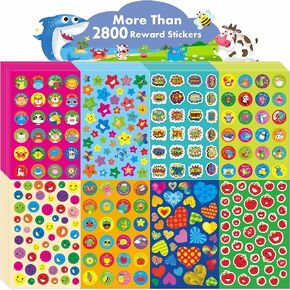 2800+ Incentive Stickers, 280+ Cartoon Designs, Animals, Circle, Fruits Motivational Stickers for Teacher Classroom Reward Gift Encourage Kids to Do Chores Go to The Toilet (10 Sheets)