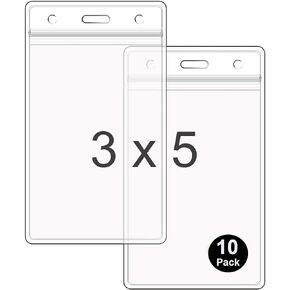 10 Pack Waterproof ID Badge Holders (Fits 3x5 in Inserts), Sealable Badge Holder with Zipper, Clear Plastic Name tag Holder, Vinyl ID Card Protector