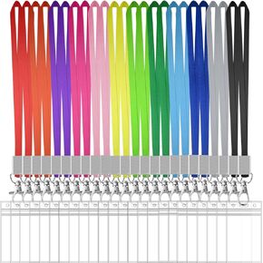 Badge Holder with Lanyard, 24-Pack Clear Vertical ID Card Badge Holder, Durable Badge Holders with Colorful Cruise Lanyards (Inner Size: 2.6’’×3.7’’, 12 Colors)
