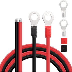 Solar Battery Cables 10 Gauge Power Inverter Cables with 3/8" Ring Terminals 10AWG Wire Tinned Copper Tray Extension Cable for Solar,RV,Auto Car,Boat (1M)