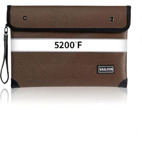 Vailoin 5200℉ Insulated Fire Proof Money Bag for Cash,Fireproof Waterproof Document Pouches with Double-Sided Reflective Strip,Money Envelopes for Cash,Valuables,Jewelry(11"x7.7",Classic Black)