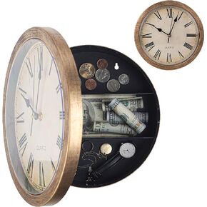 Hidden Safe,Wall Clock Diversion Safe,Secret Compartment,Secret Hidden Clock for Valuables (Brown)