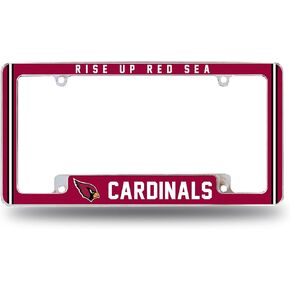 NFL Arizona Cardinals “Rise Up Red Sea" Premium Full Color Long Lasting Zinc Alloy Chrome Plated Team License Plate Frame - 4 Screw Tag Holder with Highlighted Team Pride Cheer