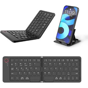 Wireless Keyboard, Foldable Wireless Bluetooth Keyboard with Holder Travel Portable Rechargeable Keyboard for Mac Android Windows iOS,Support 3 Devices (BT5.1 x 3) Black