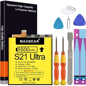 MAXBEAR Galaxy S21 Ultra Battery, (Upgraded) 5500mAh 3.85V Li-Polymer Replacement Battery EB-BG998ABY for Samsung Galaxy S21 Ultra 5G SM-G998B/DS SM-G998U with Repair Tool Kit