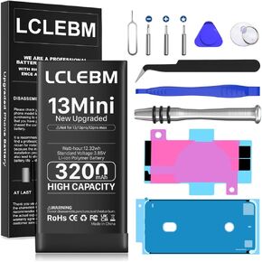 بطارية LCLEBM [3200 مللي أمبير] لهاتف iPhone 13 Mini، 2024 جديدة 0 دورة استبدال بطارية ذات سعة أعلى لهاتف iPhone 13 Mini Model A2481، A2626، A2628، A2629، A2630 مع مجموعات أدوات إصلاح كاملة in Kuwait