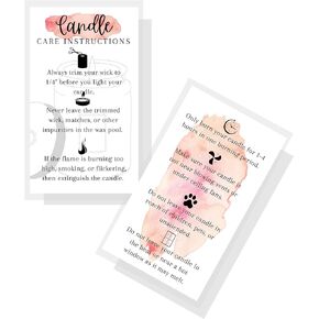 Handmade Candle Care Instruction Card | 50 Pack | for Handmade Candle Makers Soy Bees Wax Coconut Essential Oils | White and Watercolor Card