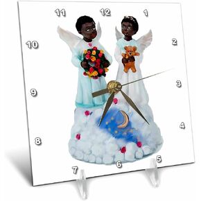 3dRose LLC African-American Angels Desk Clock, 6 by 6-Inch