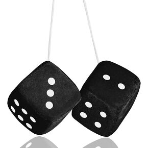 Fuzzy Dice for Rear View Mirror, Black Fuzzy Dice for Car Mirror, 2.75inch Pair of Plush Retro Square Hanging Dice with White Dots Cute Car Decoration Ornament Accessories