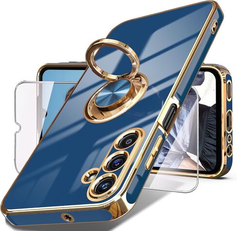 جراب Dretal لهاتف Samsung Galaxy A15 5G، واقي شاشة، حامل حلقي قابل للدوران 360 درجة، مسند مغناطيسي، حافة ذهبية مطلية بغطاء هاتف واقٍ ناعم من مادة TPU لهاتف Galaxy A15 5G (أرجواني) in Kuwait