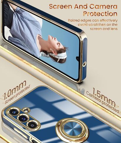 جراب Dretal لهاتف Samsung Galaxy A15 5G، واقي شاشة، حامل حلقي قابل للدوران 360 درجة، مسند مغناطيسي، حافة ذهبية مطلية بغطاء هاتف واقٍ ناعم من مادة TPU لهاتف Galaxy A15 5G (أرجواني) in Kuwait