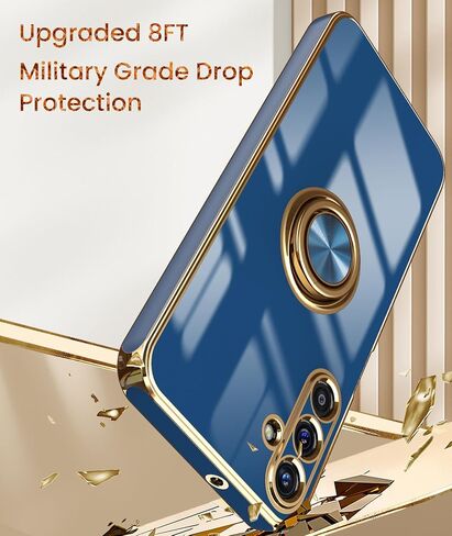 جراب Dretal لهاتف Samsung Galaxy A15 5G، واقي شاشة، حامل حلقي قابل للدوران 360 درجة، مسند مغناطيسي، حافة ذهبية مطلية بغطاء هاتف واقٍ ناعم من مادة TPU لهاتف Galaxy A15 5G (أرجواني) in Kuwait