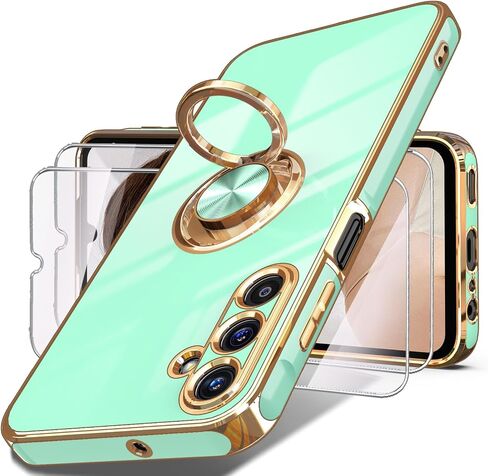 جراب Dretal لهاتف Samsung Galaxy A15 5G، واقي شاشة، حامل حلقي قابل للدوران 360 درجة، مسند مغناطيسي، حافة ذهبية مطلية بغطاء هاتف واقٍ ناعم من مادة TPU لهاتف Galaxy A15 5G (أرجواني) in Kuwait