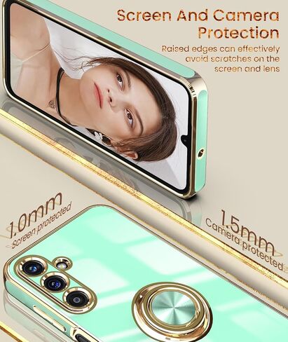 جراب Dretal لهاتف Samsung Galaxy A15 5G، واقي شاشة، حامل حلقي قابل للدوران 360 درجة، مسند مغناطيسي، حافة ذهبية مطلية بغطاء هاتف واقٍ ناعم من مادة TPU لهاتف Galaxy A15 5G (أرجواني) in Kuwait