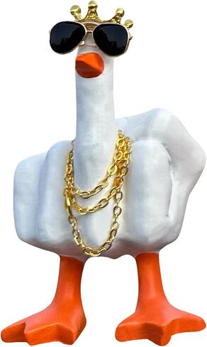 تمثال منحوتة من Finger Duck King Collectibles، تمثال راتنج بطة مضحك مع نظارات تاج صغير وقلادة، ديكور منزلي رائع، ملحقات السيارة مكتب المكتب المنزلي (أبيض وبرتقالي) in Saudi Arabia