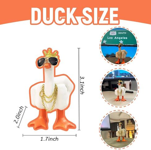 تمثال منحوتة من Finger Duck King Collectibles، تمثال راتنج بطة مضحك مع نظارات تاج صغير وقلادة، ديكور منزلي رائع، ملحقات السيارة مكتب المكتب المنزلي (أبيض وبرتقالي) in Saudi Arabia