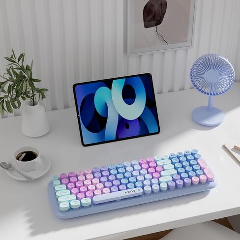 لوحات مفاتيح بلوتوث ملونة من UBOTIE، 100 مفتاح لاسلكي بألوان قوس قزح متدرجة اللون ولوحة مفاتيح مرنة للكمبيوتر اللوحي والهواتف المحمولة والكمبيوتر الشخصي (أرجواني ملون جديد) in Kuwait