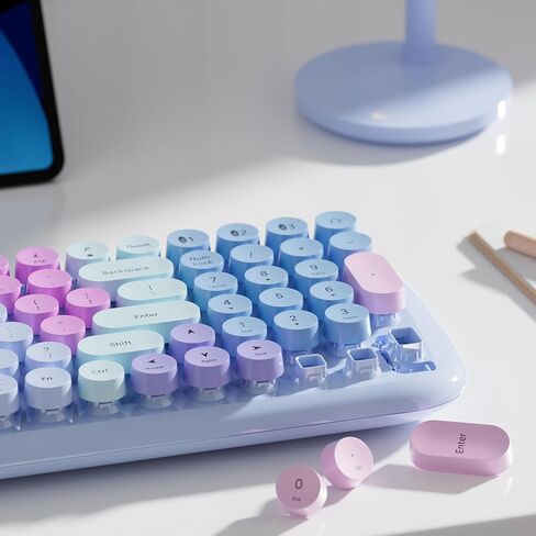 لوحات مفاتيح بلوتوث ملونة من UBOTIE، 100 مفتاح لاسلكي بألوان قوس قزح متدرجة اللون ولوحة مفاتيح مرنة للكمبيوتر اللوحي والهواتف المحمولة والكمبيوتر الشخصي (أرجواني ملون جديد) in Kuwait