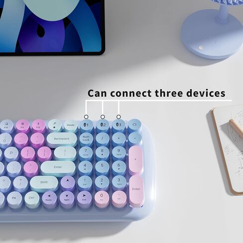 لوحات مفاتيح بلوتوث ملونة من UBOTIE، 100 مفتاح لاسلكي بألوان قوس قزح متدرجة اللون ولوحة مفاتيح مرنة للكمبيوتر اللوحي والهواتف المحمولة والكمبيوتر الشخصي (أرجواني ملون جديد) in Kuwait