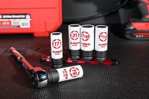 ARES 59000-5-Piece 1/2-Inch Drive Non-Marring Impact Lug Nut Socket Set - Protective Sleeves and Inserts Prevent Damage to Wheels and Lugs - Storage Rail Included in Saudi Arabia