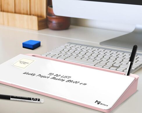 Small Glass Desk Whiteboard with Mirror,Mifuro Dry Erase White Board with Storage Unit, Computer Keyboard Stand, Desktop Organizers for Office, Home and School Accessories Supplies (Pink) in Saudi Arabia