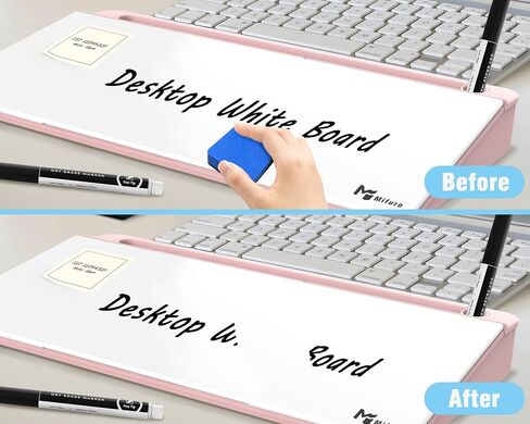 Small Glass Desk Whiteboard with Mirror,Mifuro Dry Erase White Board with Storage Unit, Computer Keyboard Stand, Desktop Organizers for Office, Home and School Accessories Supplies (Pink) in Saudi Arabia