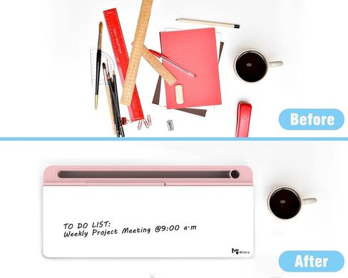 Small Glass Desk Whiteboard with Mirror,Mifuro Dry Erase White Board with Storage Unit, Computer Keyboard Stand, Desktop Organizers for Office, Home and School Accessories Supplies (Pink) in Saudi Arabia