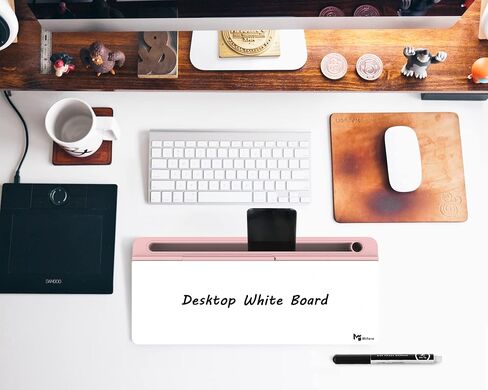Small Glass Desk Whiteboard with Mirror,Mifuro Dry Erase White Board with Storage Unit, Computer Keyboard Stand, Desktop Organizers for Office, Home and School Accessories Supplies (Pink) in Saudi Arabia