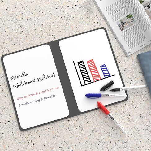 Whiteboard Notebook, Portable Dry Erase White Board, Erasable Reusable Whiteboard with 3 Color Marker Pens for Meeting, Business, Office, Home in Kuwait