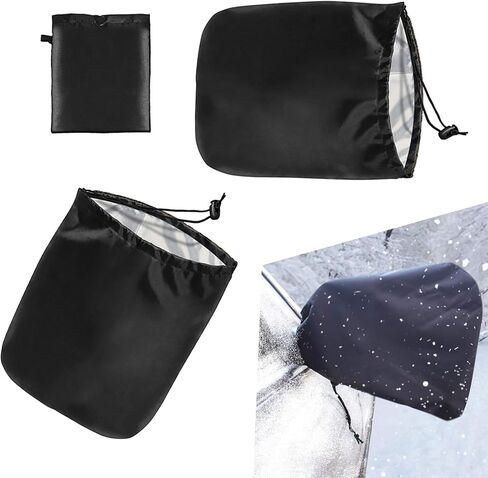2 PCS Car Side Mirror Snow Covers with Drawstrings, 12.9In x 10.6In Waterproof Durable Oxford Vehicle Rear View Mirror Protective Accessories, Universal Winter Reflector Mirror Covers (Black) in Saudi Arabia
