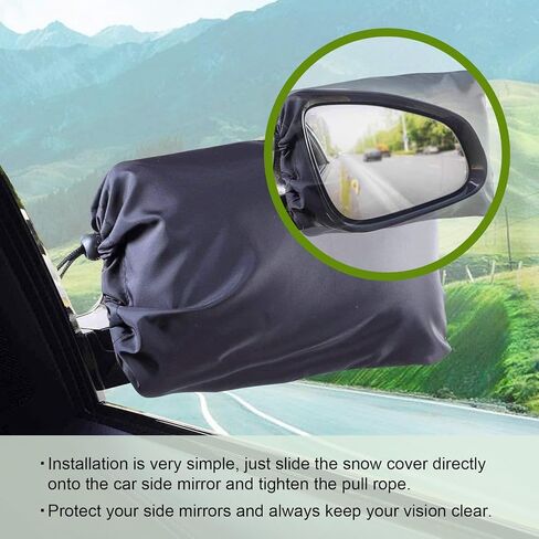2 PCS Car Side Mirror Snow Covers with Drawstrings, 12.9In x 10.6In Waterproof Durable Oxford Vehicle Rear View Mirror Protective Accessories, Universal Winter Reflector Mirror Covers (Black) in Saudi Arabia