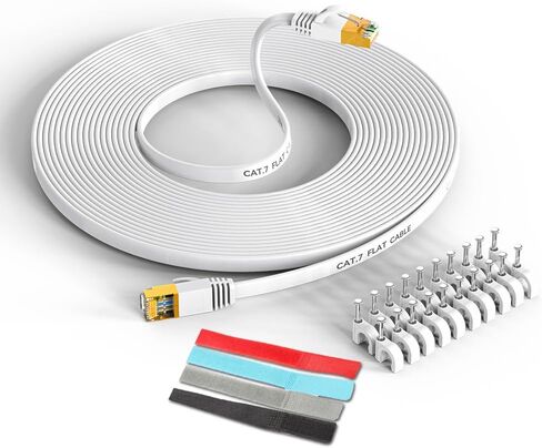 Cat7 Ethernet Cable 10Ft 2 Pack Heavy Duty High Speed Internet Network Cable Professional LAN Cable Shielded in Wall, Flat RJ45 LAN Cable 10Gbps 600MHz for Computer(10Ft White) in Saudi Arabia