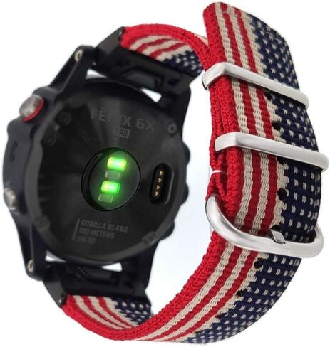 سوار ساعة 26 ملم لـ Garmin Fenix ​​6X Pro/Sapphire، حزام معصم من النايلون المنسوج بنمط العلم الأمريكي مع مشبك من الفولاذ المقاوم للصدأ لـ Garmin Fenix ​​5X/Fenix ​​5X Plus، Fenix ​​3، متعدد الألوان in Kuwait