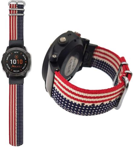 سوار ساعة 26 ملم لـ Garmin Fenix ​​6X Pro/Sapphire، حزام معصم من النايلون المنسوج بنمط العلم الأمريكي مع مشبك من الفولاذ المقاوم للصدأ لـ Garmin Fenix ​​5X/Fenix ​​5X Plus، Fenix ​​3، متعدد الألوان in Kuwait