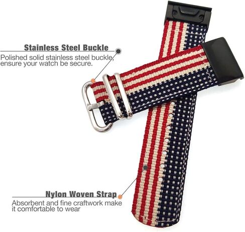 سوار ساعة 26 ملم لـ Garmin Fenix ​​6X Pro/Sapphire، حزام معصم من النايلون المنسوج بنمط العلم الأمريكي مع مشبك من الفولاذ المقاوم للصدأ لـ Garmin Fenix ​​5X/Fenix ​​5X Plus، Fenix ​​3، متعدد الألوان in Kuwait