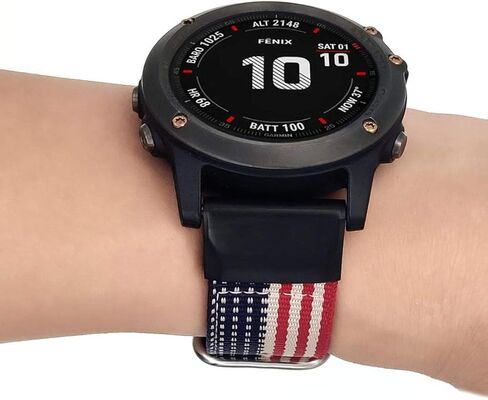 سوار ساعة 26 ملم لـ Garmin Fenix ​​6X Pro/Sapphire، حزام معصم من النايلون المنسوج بنمط العلم الأمريكي مع مشبك من الفولاذ المقاوم للصدأ لـ Garmin Fenix ​​5X/Fenix ​​5X Plus، Fenix ​​3، متعدد الألوان in Kuwait