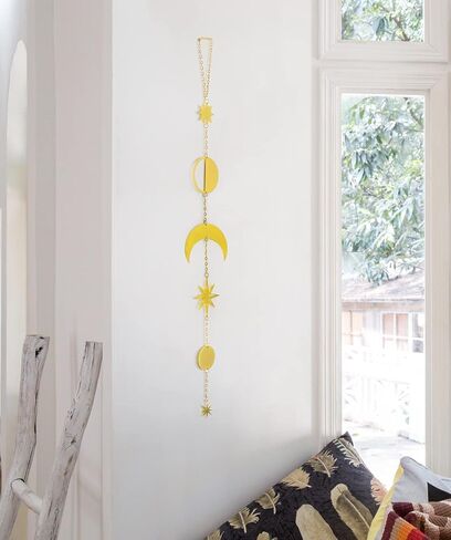 Dahey Moon المرحلة الجدار شنقا ديكور بوهو ستار جدار الفن أكاليل دورة معدنية زخرفة عمودي البوهيمي ديكور المنزل لغرفة النوم، غرفة المعيشة، شقة أو مسكن، الذهب in Kuwait