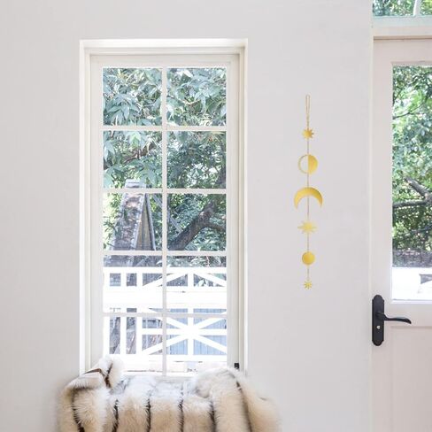 Dahey Moon المرحلة الجدار شنقا ديكور بوهو ستار جدار الفن أكاليل دورة معدنية زخرفة عمودي البوهيمي ديكور المنزل لغرفة النوم، غرفة المعيشة، شقة أو مسكن، الذهب in Kuwait