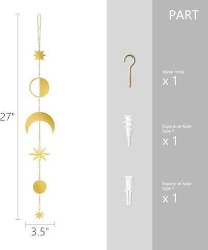 Dahey Moon المرحلة الجدار شنقا ديكور بوهو ستار جدار الفن أكاليل دورة معدنية زخرفة عمودي البوهيمي ديكور المنزل لغرفة النوم، غرفة المعيشة، شقة أو مسكن، الذهب in Kuwait