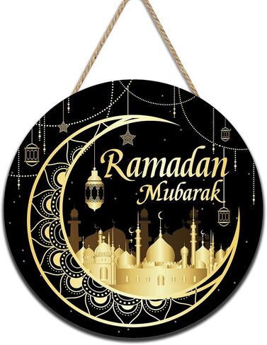 لافتة معلقة للباب سعيد رمضان مبارك، لافتة دائرية إسلام مبارك، لافتة ترحيب خشبية، لوازم لوحة ذهبية سوداء لديكورات حفلات باب الحائط لرمضان مبارك in Saudi Arabia