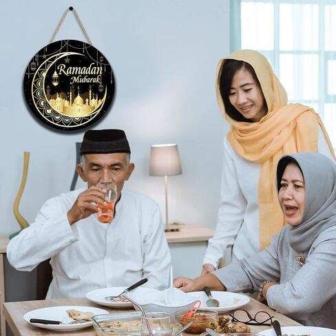 لافتة معلقة للباب سعيد رمضان مبارك، لافتة دائرية إسلام مبارك، لافتة ترحيب خشبية، لوازم لوحة ذهبية سوداء لديكورات حفلات باب الحائط لرمضان مبارك in Saudi Arabia