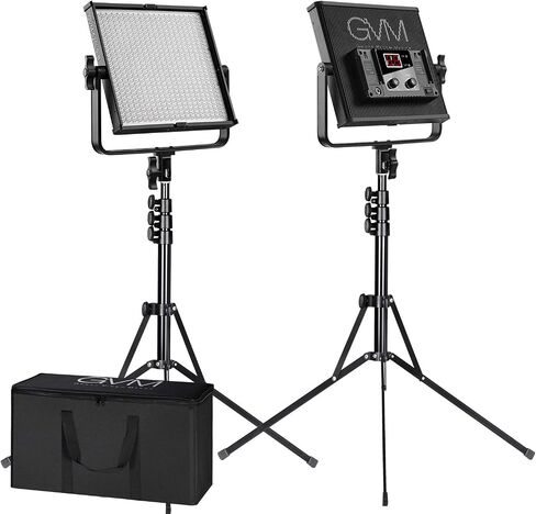 GVM 520LS LED Video Light with Tripod, 3200K-5600K Bi Color Photography Lighting Kit, Digital Display Brightness 10~100% Led Light Panel for YouTube, Studio in Saudi Arabia