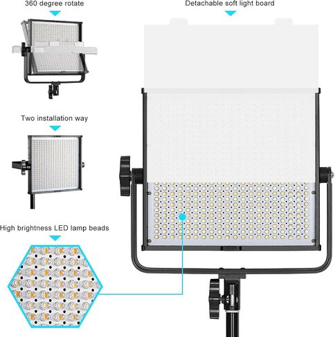 GVM 520LS LED Video Light with Tripod, 3200K-5600K Bi Color Photography Lighting Kit, Digital Display Brightness 10~100% Led Light Panel for YouTube, Studio in Saudi Arabia