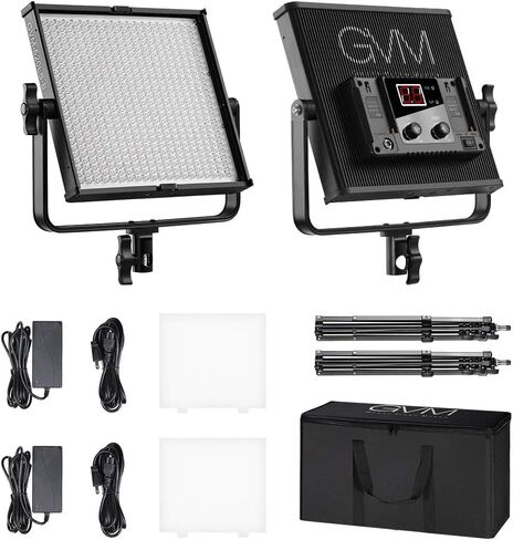 GVM 520LS LED Video Light with Tripod, 3200K-5600K Bi Color Photography Lighting Kit, Digital Display Brightness 10~100% Led Light Panel for YouTube, Studio in Saudi Arabia