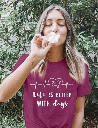 Womens Heartbeat Graphic Tees Dog Lover T Shirt Life is Better with Dogs Funny Letter Print Short Sleeve Top Blouse in Saudi Arabia