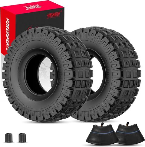 إطار RUTU Knobby Tread 3.00-4 والأنبوب الداخلي - لعربة الطرق الوعرة، ATV، سكوتر، دوللي المساعدة، إطارات الشاحنات اليدوية، مركبات ذات 4 عجلات - متينة، مقاس 3.00-4 260x85 10x3 بوصة، أقصى تحميل 375 رطل - مجموعتان in Saudi Arabia
