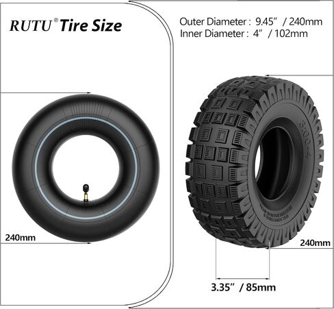 إطار RUTU Knobby Tread 3.00-4 والأنبوب الداخلي - لعربة الطرق الوعرة، ATV، سكوتر، دوللي المساعدة، إطارات الشاحنات اليدوية، مركبات ذات 4 عجلات - متينة، مقاس 3.00-4 260x85 10x3 بوصة، أقصى تحميل 375 رطل - مجموعتان in Saudi Arabia